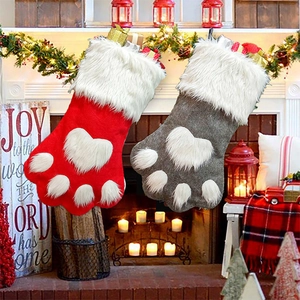 Christmas Stocking Dog Paw Shape Plush Non-Woven Fabric Holiday Decoration Hanging Gift Bag For Pet Lovers Cozy