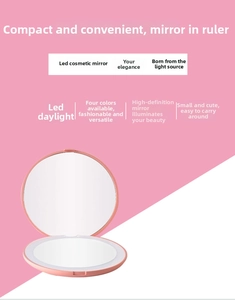 Detail showing pink folding LED makeup mirror with high-definition glass and ring light