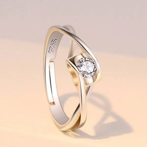Macro shot of S925 sterling silver stamp on adjustable ring with round zircon
