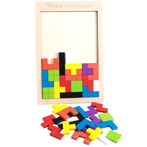 Educational wooden Tetris puzzle with colorful geometric blocks for early learning