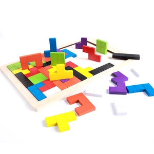Colorful wooden tetris puzzle educational geometric brain teaser toy for toddlers
