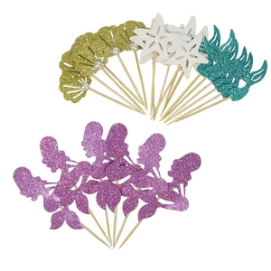 24-piece glitter mermaid party cupcake toppers with shells, starfish, and tails