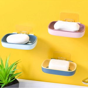 Adhesive wall-mounted soap holders with drainage in three assorted colors