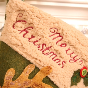 Christmas stocking gift bag with Merry Christmas embroidery and reindeer horn decor