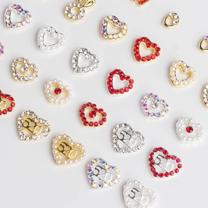 Hollow heart and bow nail art charms with pearls and 520 rhinestones for Valentine gift
