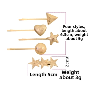 Detailed size and weight specs for matte gold heart and star geometric hair clips