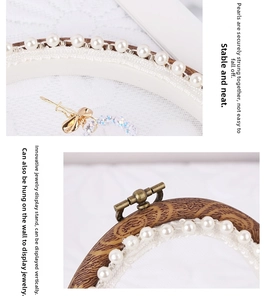 Detailed embroidery hoop jewelry display with pearls, lace, and secure hanging hook