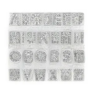 Detailed view of 26 sparkling silver alloy rhinestone letter beads for DIY jewelry making
