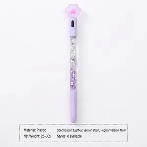 Lila Katzenpfote Neutralstift mit fließendem Glitzer und internem LED-Lichteffekt