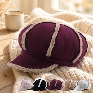 Cappello Newsboy Donna Caldo Invernale In Finta Pelle Scamosciata Lana Di Agnello Berretto Trapuntato Ispessito Ottagonale Accessorio Moda
