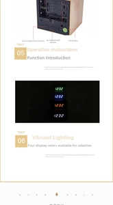 Dettaglio del retro della sveglia LED in legno con pulsanti e quattro colori di display