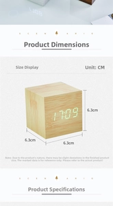 Tabella delle taglie dettagliata con dimensioni del cubo di 6,3 cm dell'orologio a LED