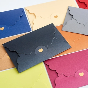 Heart Shaped Envelope Scalloped Edge Artificial Pearl Paper Kraft Paper Gold Stamping Wedding Invitation Business Gift Card Holder