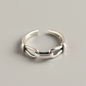 Minimalist 925 sterling silver chain link open ring with adjustable band for women