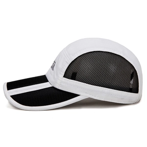 Foldable mesh baseball cap in black and white for outdoor sun protection and breathability