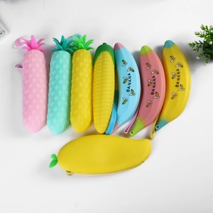 Cute fruit-shaped silicone pencil cases including pineapple, banana and mango designs