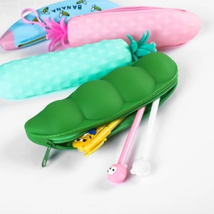 Creative pea pod silicone pencil case with fruit and vegetable shapes for students