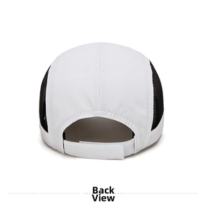 Detailed back view of breathable mesh baseball cap with adjustable strap closure