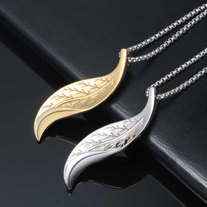 Gold and silver leaf pendants on box chains made of polished stainless steel for punk style