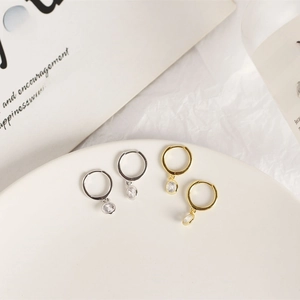 Minimalist S925 sterling silver hoop earrings with bezel-set cubic zirconia in gold and silver
