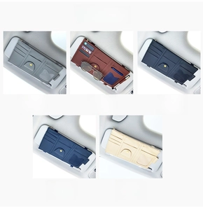 Detail showing various colors of PU leather car visor organizers with zipper and card slots