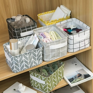 Foldable cotton linen storage bins with handles and stylish geometric patterns
