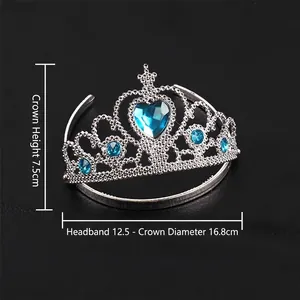 Couronne de princesse argentée avec pierres bleues en forme de cœur pour enfants