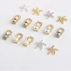 Starfish nail charms and pearl metal ring decorations for professional DIY manicure nail art