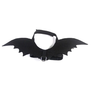 Black felt bat wings for pet costumes with adjustable nylon straps and metal D-ring attachment