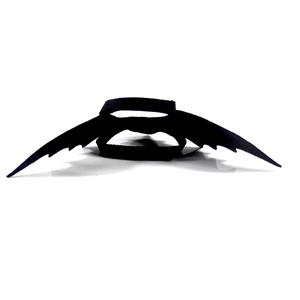 Detail of pet bat wings costume with adjustable black nylon straps for cats and small dogs