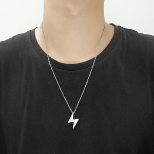 Trendy retro lightning bolt pendant necklace in polished titanium steel for men and women