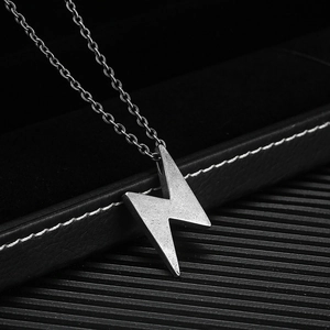 Retro lightning bolt pendant necklace in silver stainless steel for men and women