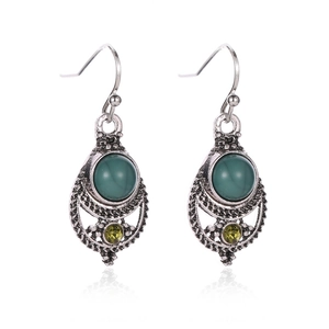 Böhmische Vintage-Ohrringe in Silber mit grünen Türkisperlen und gelben Schmucksteinen