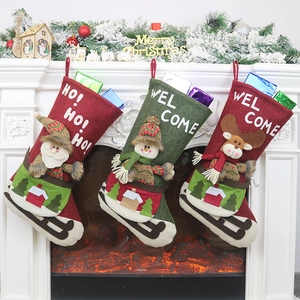 Large Christmas Stockings Gift Bag Santa Claus Snowman Reindeer Plush Hanging Ornaments For Fireplace Xmas Party Home Decoration Festive Gift Supplies