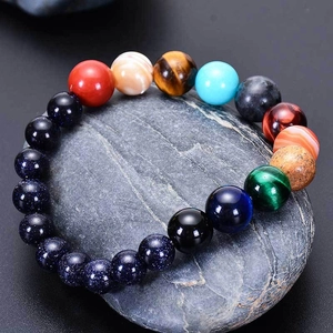 Handmade solar system bracelet with natural blue sandstone and celestial gemstone beads