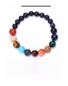 Detailed shot of Solar System bracelet featuring Blue Sandstone and natural gemstones