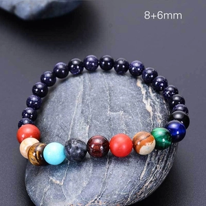 Detailed macro view of Solar System Eight Planets beaded bracelet with 8mm and 6mm stones