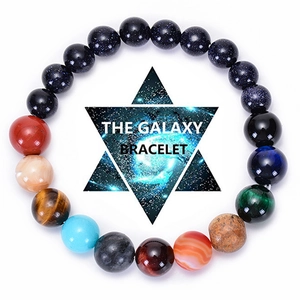 Solar system galaxy bracelet with natural blue sandstone and multi-color stone beads