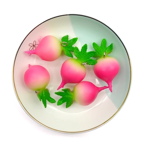 Set of five realistic PVC radish pendants with metal rings for keychains or DIY jewelry