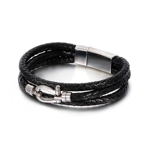 Men Braided Leather Bracelet With Stainless Steel Horsebit Magnetic Clasp Multi-layer Vintage Fashion Jewelry