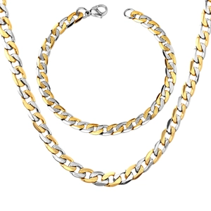 Men's Hip Hop Stainless Steel Cuban Chain Necklace Bracelet Set 6mm Width Gold Silver Plated Jewelry For Men Fashion Gift