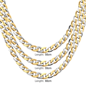 Men's hip hop two-tone Cuban link necklace set in gold and silver, length 50-60cm