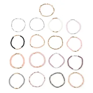 18cm elastic Miyuki bead bracelets set with 3.5cm gold copper tubes and crystal accents