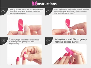 Step-by-step application guide for waterproof rose red nail stickers with filing tool