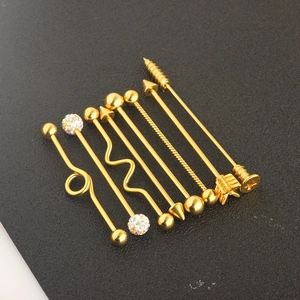 Detailed set of golden industrial barbells including arrow and screw shaped designs