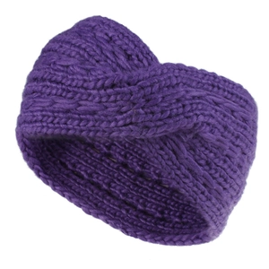 Purple twisted knit headband made of soft bulky yarn for winter ear warmth