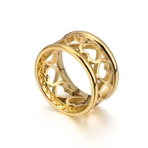 Edelstahl Ring Mit Ausgehöhltem Herz Für Damen Mode Breites Band Polierter Romantischer Schmuck Geschenk