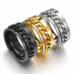 Stainless Steel Spinner Ring Rotatable Chain Roman Numerals Industrial Punk Style Jewelry For Men Women