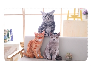 Detailed realistic 3D cat pillows with high-definition digital hair texture on a sofa