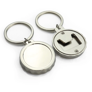 Silver crown bottle cap keychain opener with flat round surface for custom engraving